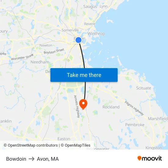 Bowdoin to Avon, MA map