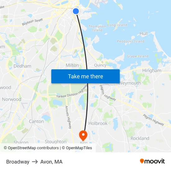 Broadway to Avon, MA map