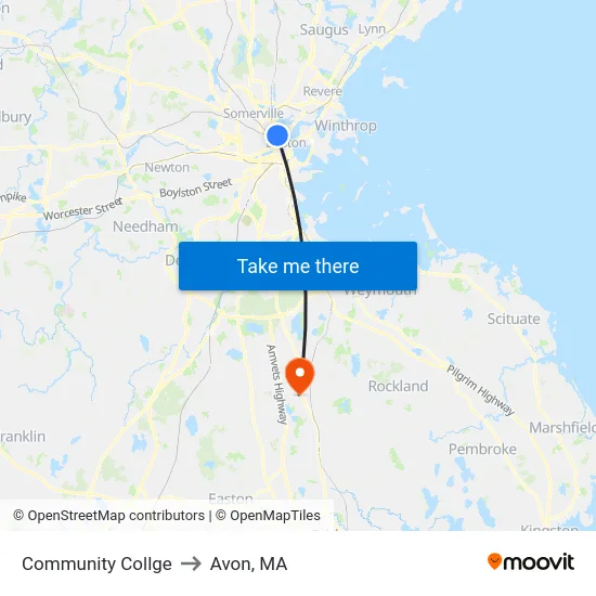 Community Collge to Avon, MA map