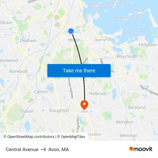 Central Avenue to Avon, MA map