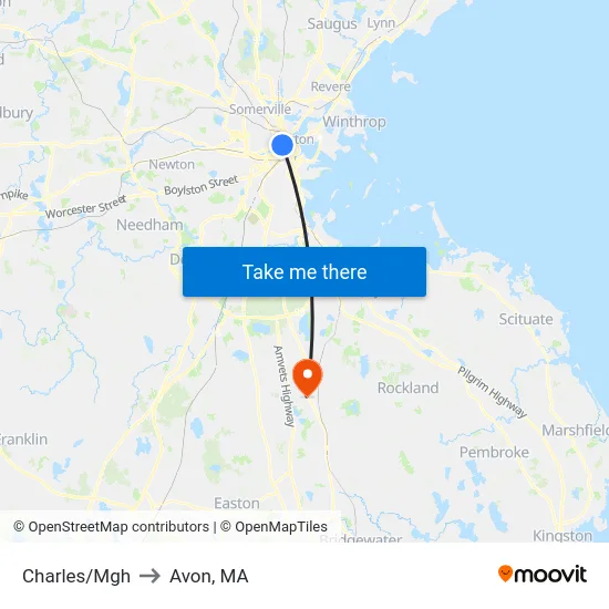 Charles/Mgh to Avon, MA map