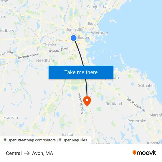 Central to Avon, MA map