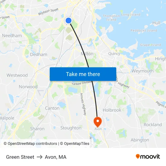 Green Street to Avon, MA map