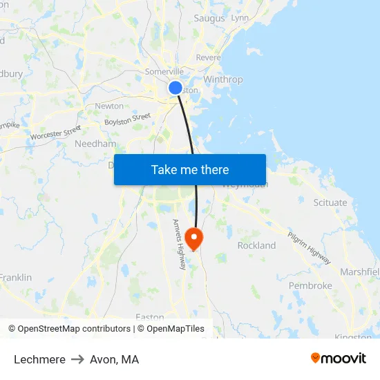 Lechmere to Avon, MA map