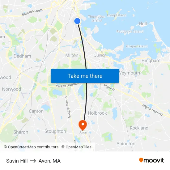 Savin Hill to Avon, MA map
