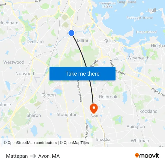 Mattapan to Avon, MA map