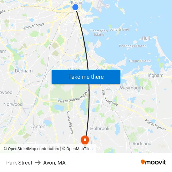 Park Street to Avon, MA map