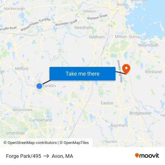 Forge Park/495 to Avon, MA map