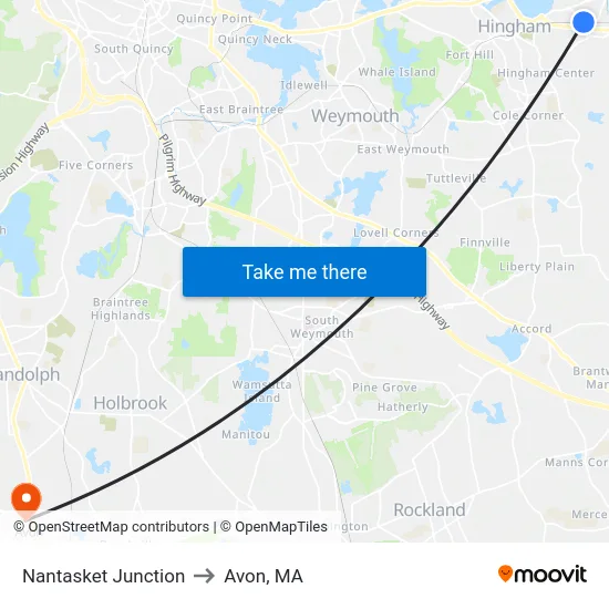 Nantasket Junction to Avon, MA map