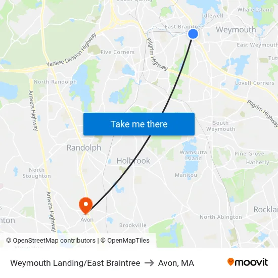 Weymouth Landing/East Braintree to Avon, MA map