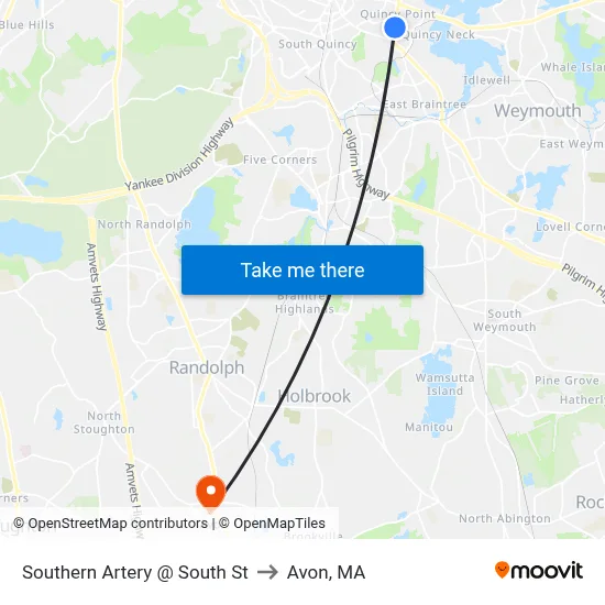 Southern Artery @ South St to Avon, MA map
