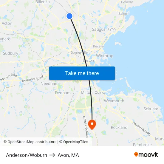 Anderson/Woburn to Avon, MA map