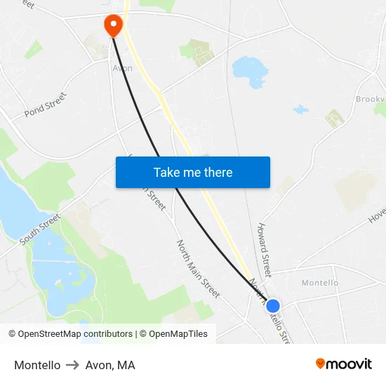 Montello to Avon, MA map