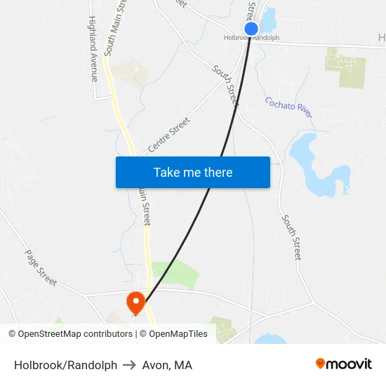 Holbrook/Randolph to Avon, MA map
