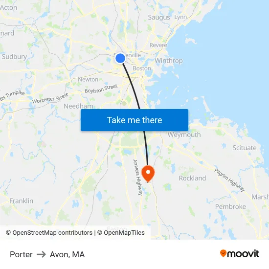 Porter to Avon, MA map