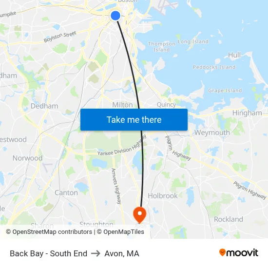 Back Bay - South End to Avon, MA map