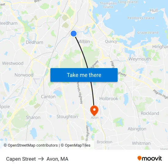 Capen Street to Avon, MA map
