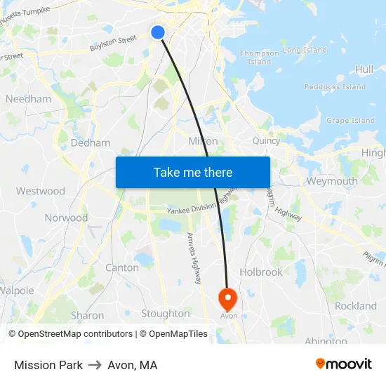 Mission Park to Avon, MA map