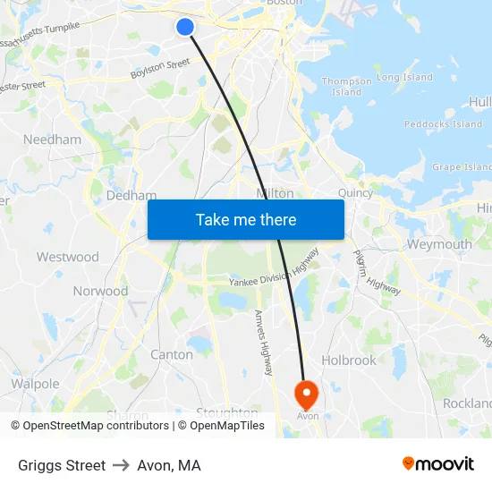Griggs Street to Avon, MA map