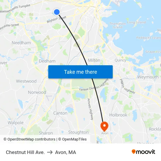 Chestnut Hill Ave. to Avon, MA map
