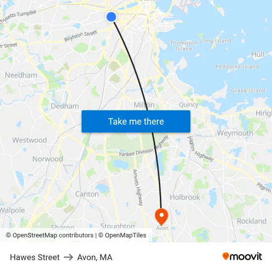 Hawes Street to Avon, MA map