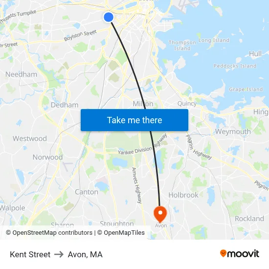 Kent Street to Avon, MA map