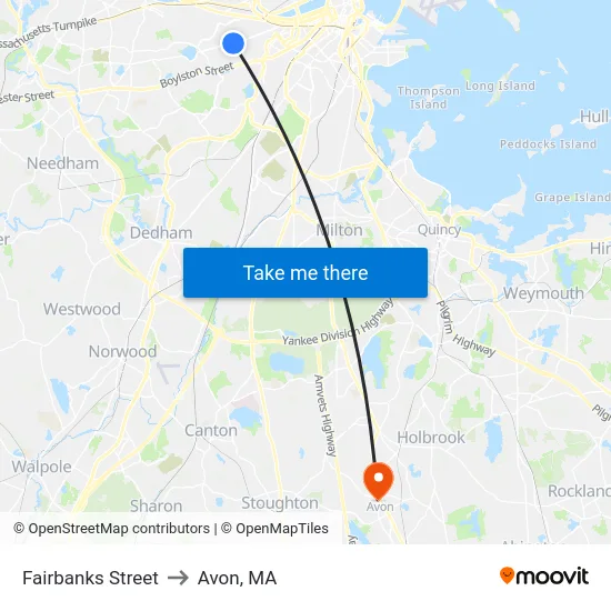 Fairbanks Street to Avon, MA map
