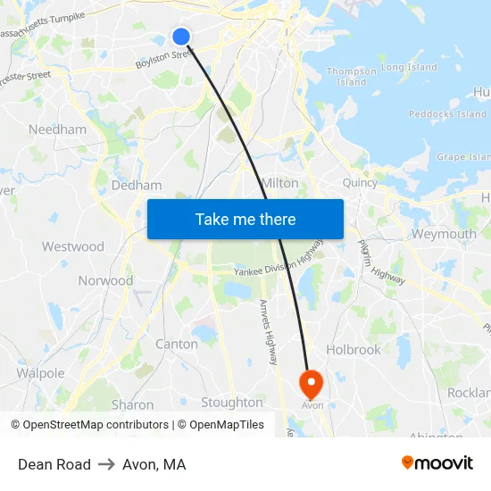 Dean Road to Avon, MA map
