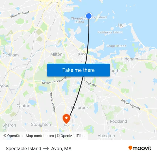 Spectacle Island to Avon, MA map