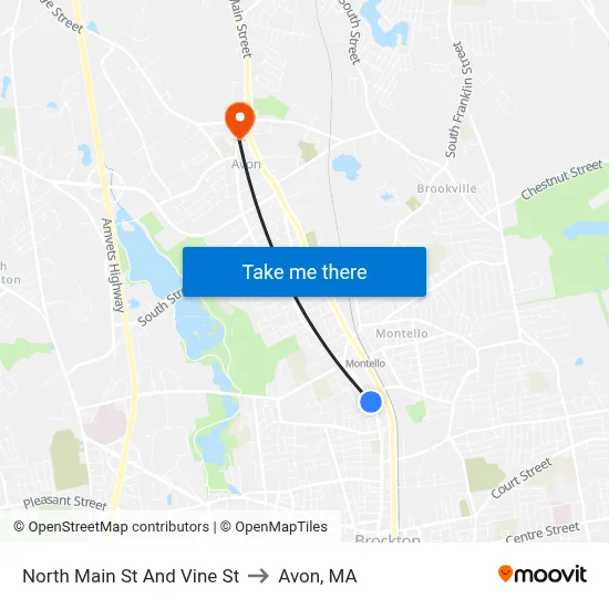 North Main St And Vine St to Avon, MA map