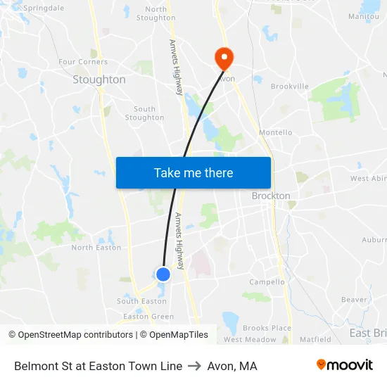 Belmont St at Easton Town Line to Avon, MA map