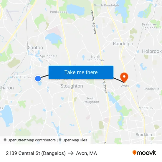 2139 Central St (Dangelos) to Avon, MA map