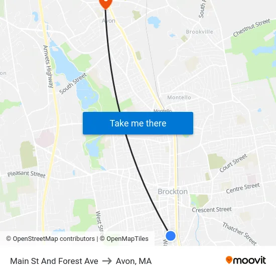 Main St And Forest Ave to Avon, MA map