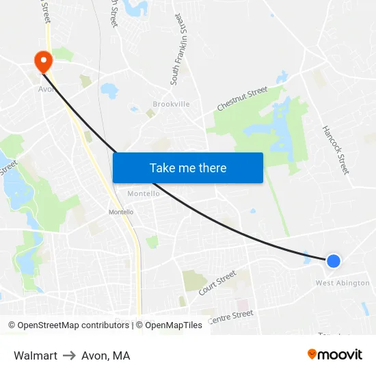 Walmart to Avon, MA map