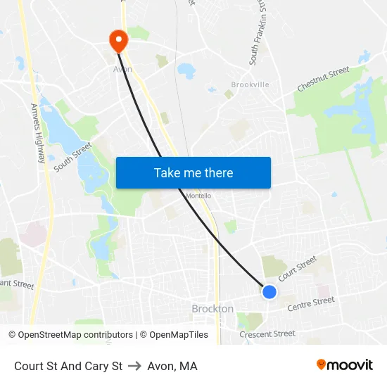 Court St And Cary St to Avon, MA map