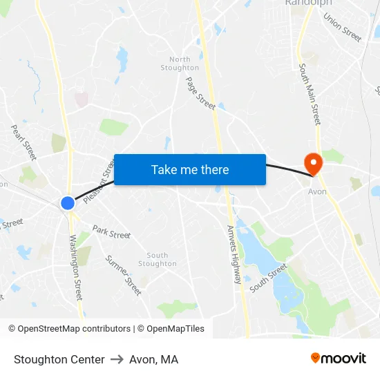 Stoughton Center to Avon, MA map