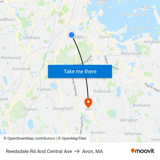 Reedsdale Rd And Central Ave to Avon, MA map