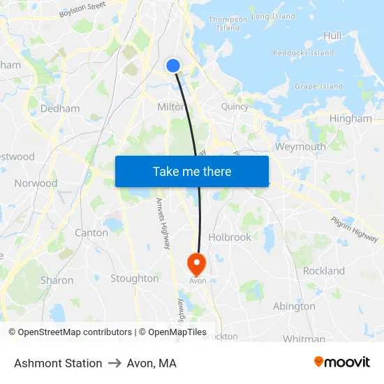 Ashmont Station to Avon, MA map