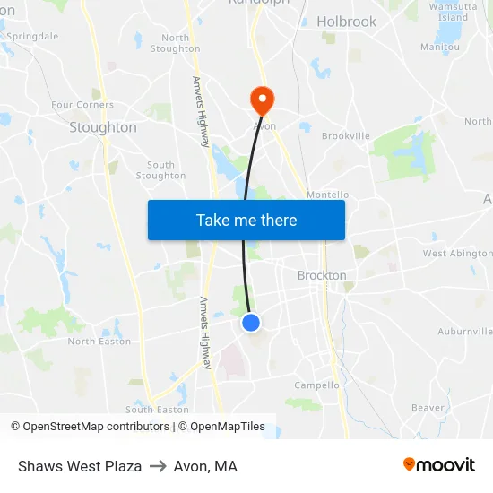 Shaws West Plaza to Avon, MA map