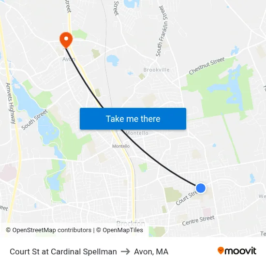 Court St at Cardinal Spellman to Avon, MA map