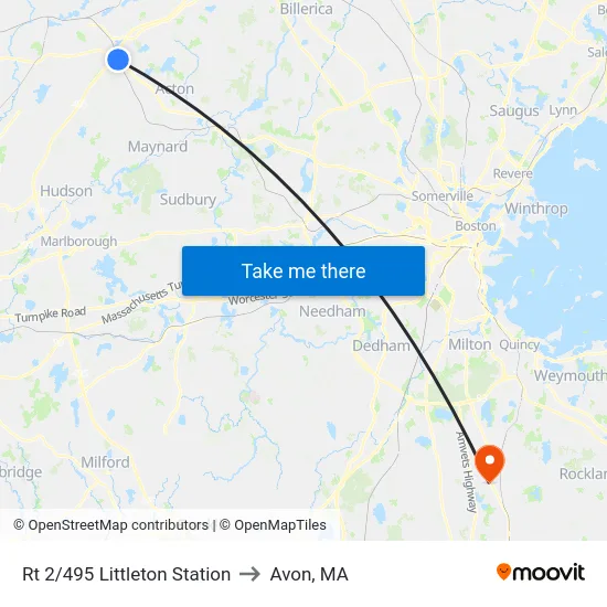 Rt 2/495 Littleton Station to Avon, MA map