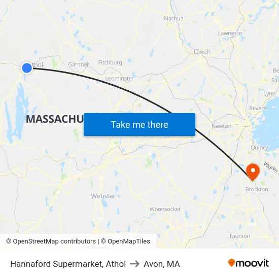 Hannaford Supermarket, Athol to Avon, MA map