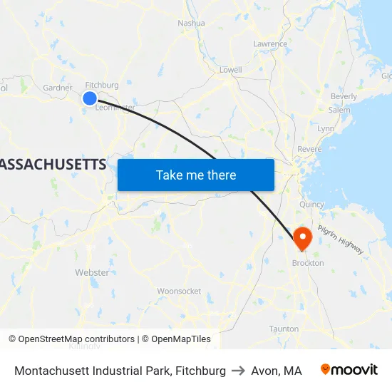 Montachusett Industrial Park, Fitchburg to Avon, MA map