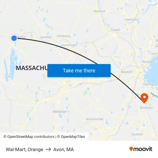Wal-Mart, Orange to Avon, MA map