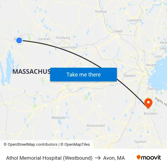 Athol Memorial Hospital (Westbound) to Avon, MA map