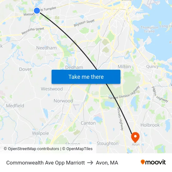 Commonwealth Ave Opp Marriott to Avon, MA map