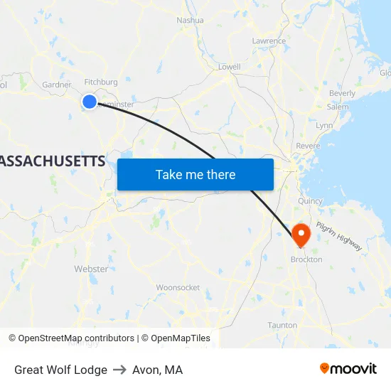Great Wolf Lodge to Avon, MA map