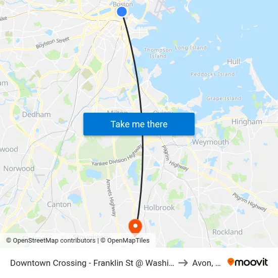 Downtown Crossing - Franklin St @ Washington St to Avon, MA map