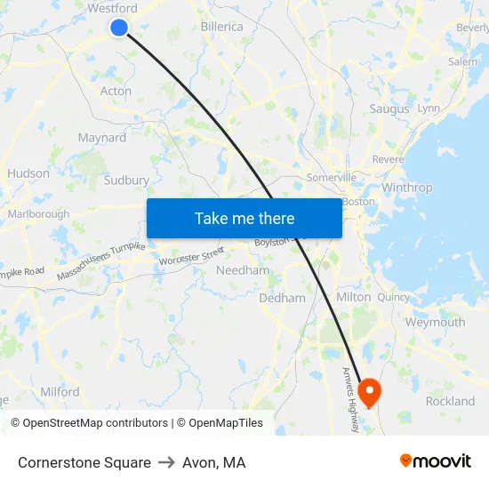 Cornerstone Square to Avon, MA map