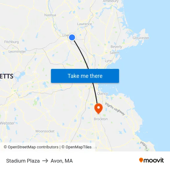 Stadium Plaza to Avon, MA map